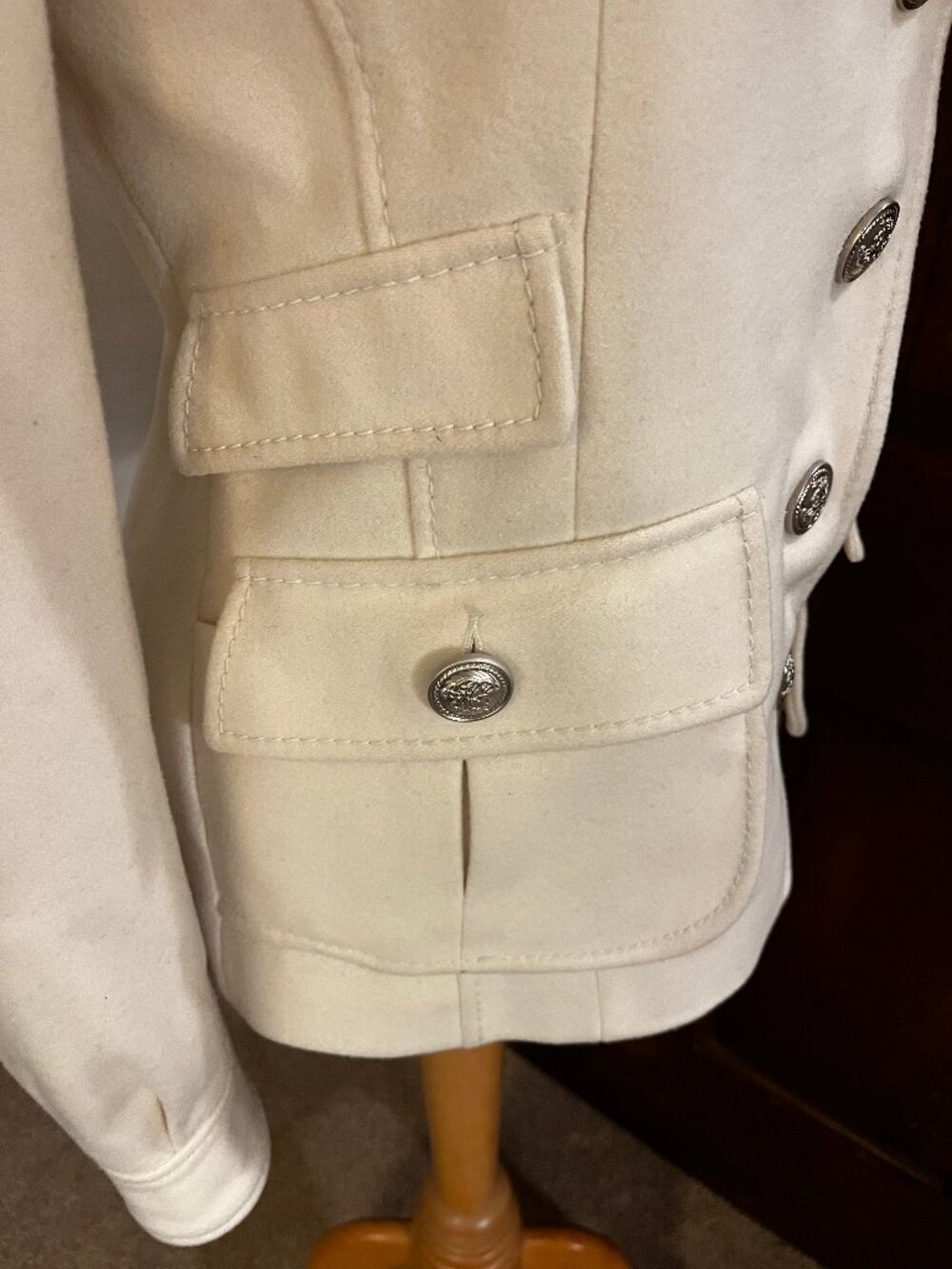 Laundry by Shelli Segal Ivory Wool Military Inspired Coat Size 2 - Picture 4 of 16